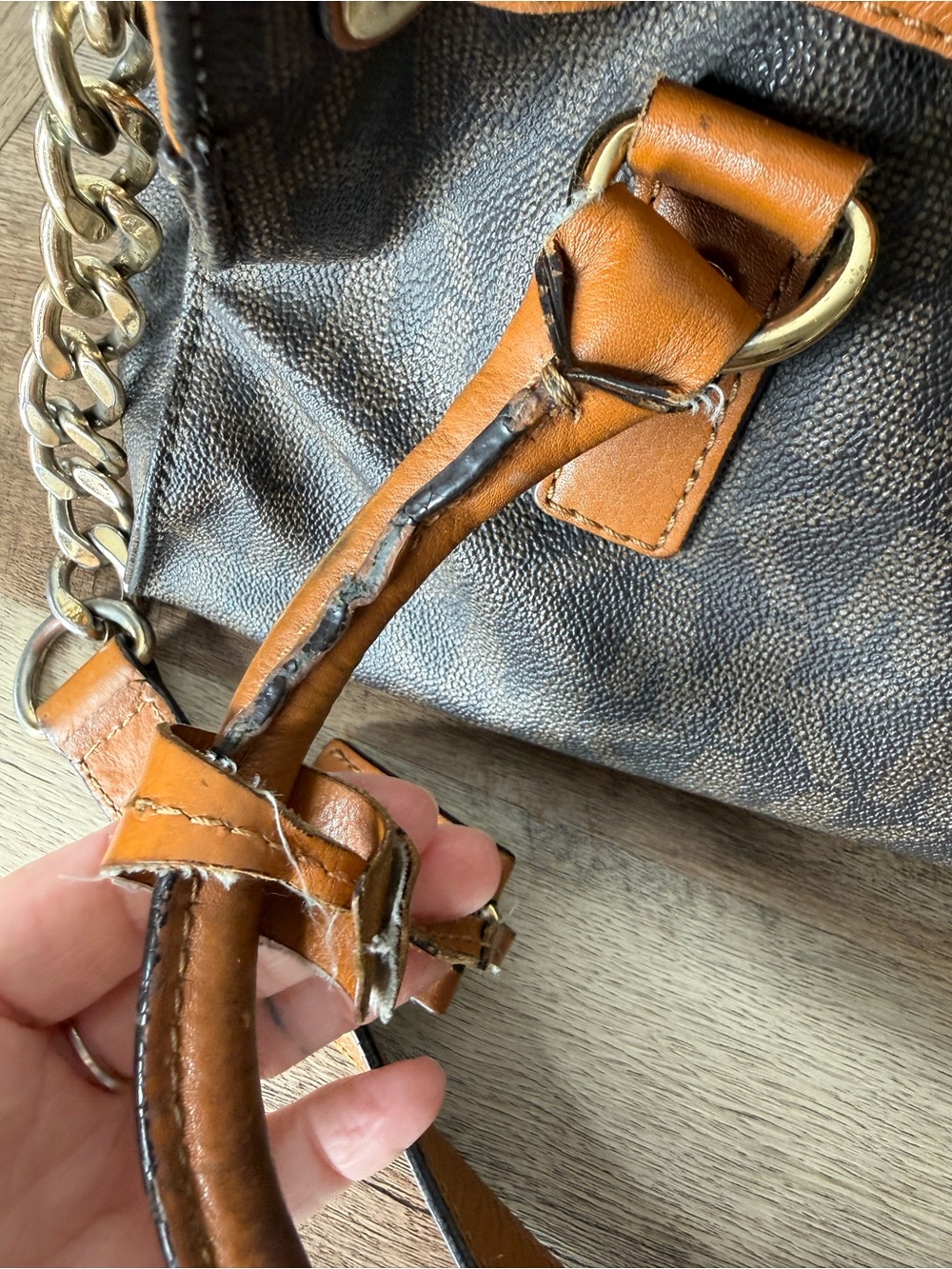 MICHAEL KORS Leather Brown Hamilton Satchel Bag Logo Monogram Lock Chain *FLAWS - Picture 11 of 16